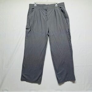 Gray Linen-feel Cropped Pants Polyester Cotton Button Up Pockets Womens XXL
